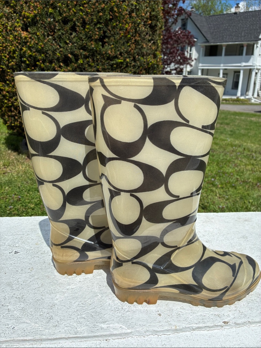 Coach Black and Cream Signature Rain Boots